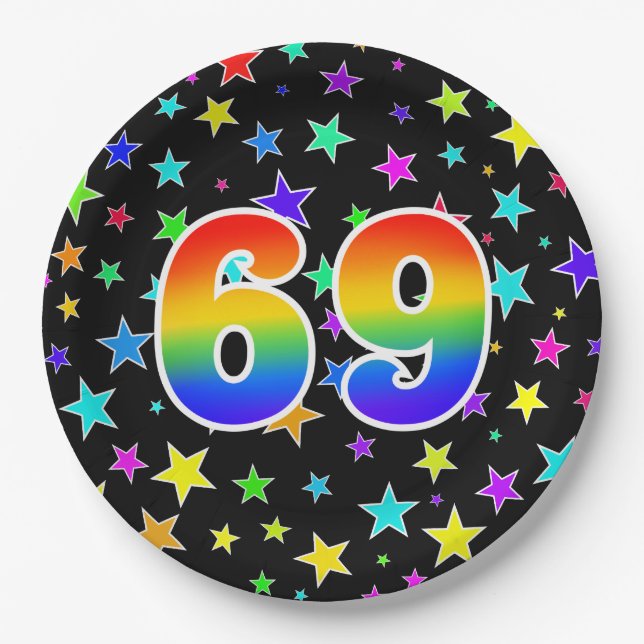 69. Veranstaltung: Bold, Fun, Colorful Rainbow 69 Pappteller (Vorderseite)