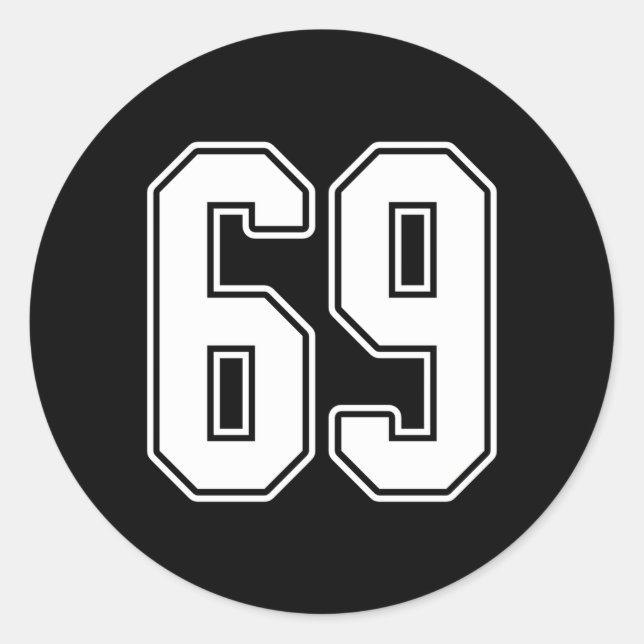 69 White Kontur Number 69 Sports Fan Jersey Style Runder Aufkleber (Vorderseite)