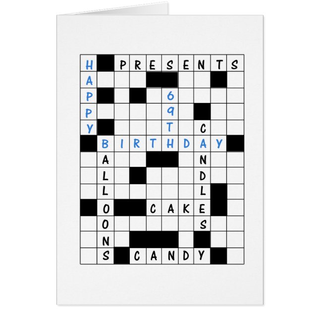 69e anniversaire, Crossword Puzzle carte d'anniver (Devant)