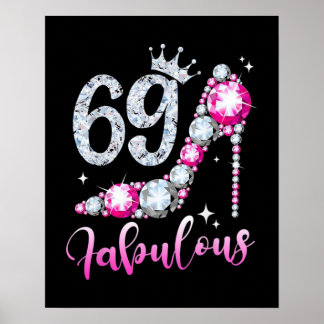 69th Birthday High Heel Shoes Crown Diamond Poster