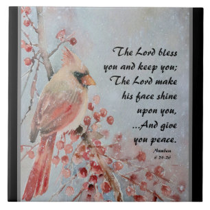 6 24-26 Lord Bless You Red Bird & Berries Fliese