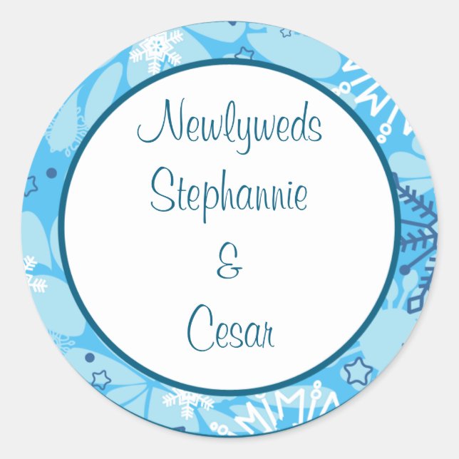 6 - 3" Bevorzugung Stickers Blue Tree / Schneefloc (Vorderseite)