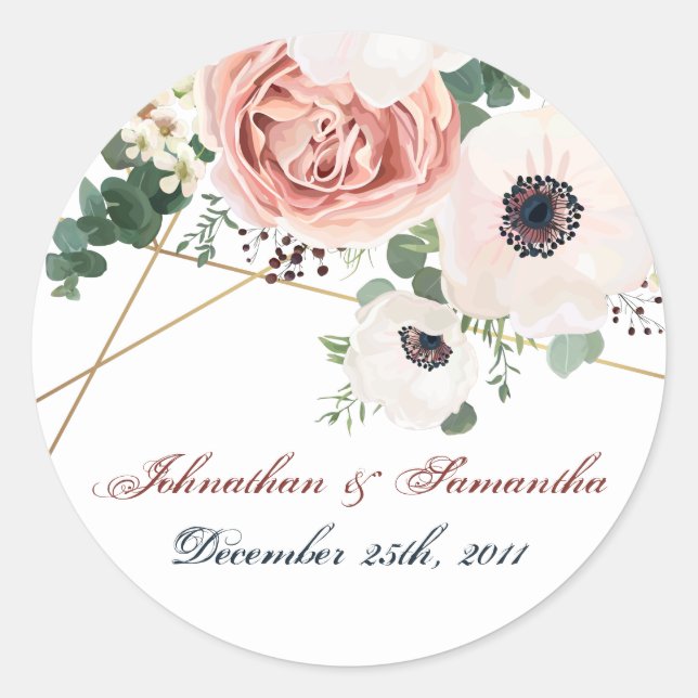6 - 3" Bevorzugung Stickers Geometric Garden Rose  (Vorderseite)