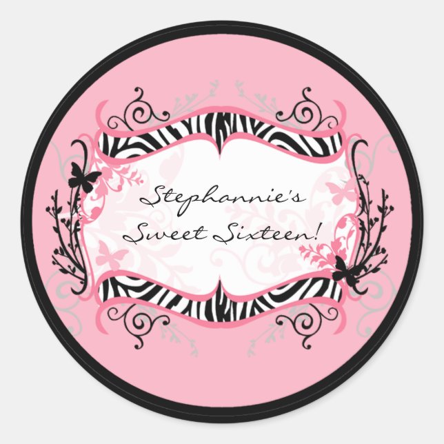 6 - 3" Bevorzugung Stickers Girly Butterfly Zebra  (Vorderseite)