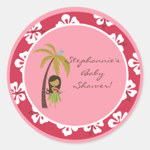 6 - 3" Bevorzugung Stickers Pink Hawaiian Luau Tro