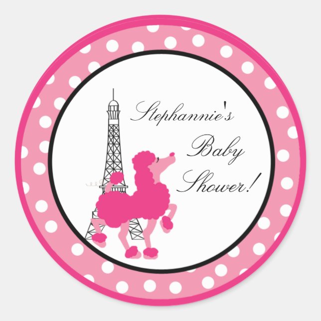 6 - 3" Bevorzugung Stickers Pink Poodle Paris Eiff (Vorderseite)