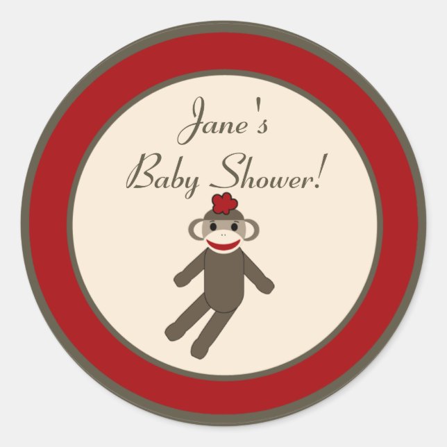 6 - 3" Bevorzugung Stickers Red Sock Affen (Vorderseite)
