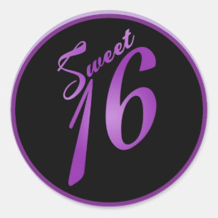6 - 3" Favor Aufkleber Sweet 16 Lila Flieder Schwa
