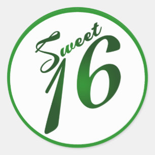 6 - 3" Favor Stickers Sweet 16 Green Party