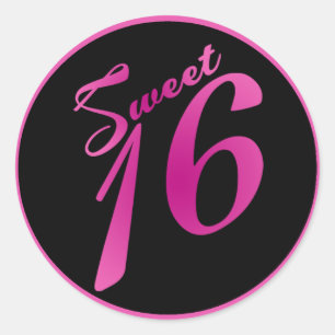 6 - 3" Favor Stickers Sweet 16 Rose Black Party
