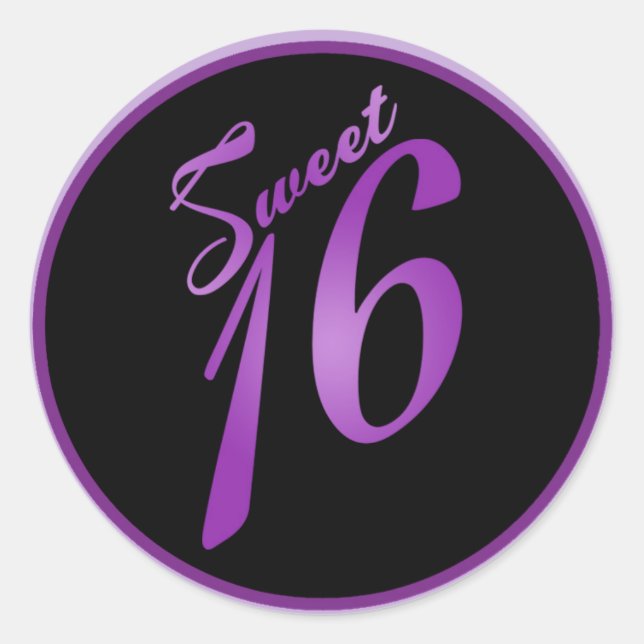 6 - 3" Favor Stickers Sweet 16 Violet Lilac Noir (Devant)