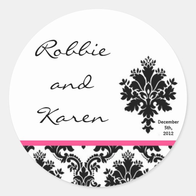 6 - 3" Favoriser Stickers Black Hot Rose Damask La (Devant)