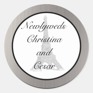 6 - 3" Gefallen Stickers Black Eiffel Tower