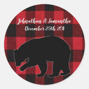 6 - 3" Stickers Favoriser Rouge Buffalo Plaid Ours