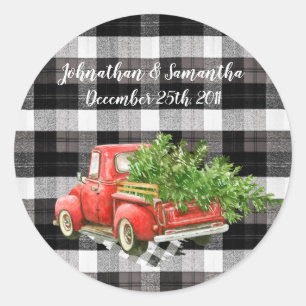 6 - 3" Weihnachts-Aufkleber LKW Büffel Plaid Bl Runder Aufkleber