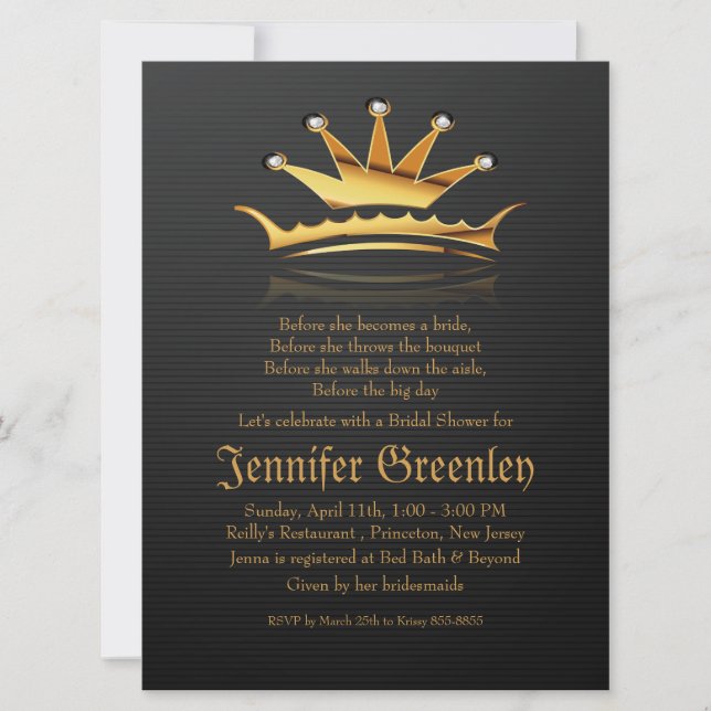 6,5" x 8,75" Gold Royal Queen Crown Einladung (Vorderseite)