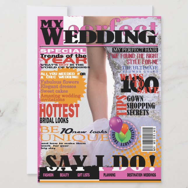 6.5x8.75 Uhr Brautparty für das Hochzeitmagazin Einladung (Vorderseite)