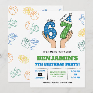 6-7 Birthday Invitation for Boys, Six Seven Meme Einladung