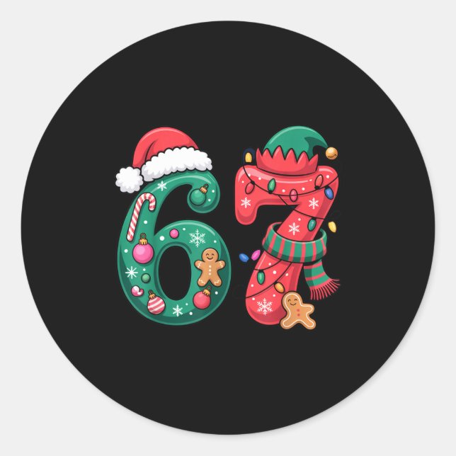6 7 Christmas Duo Meme Outfit For Funny Holiday Hu Runder Aufkleber (Vorderseite)