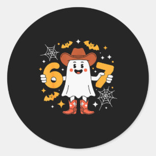 6 7 Halloween-Geist 67 Meme Gen Alpha Sechs Sieben Runder Aufkleber