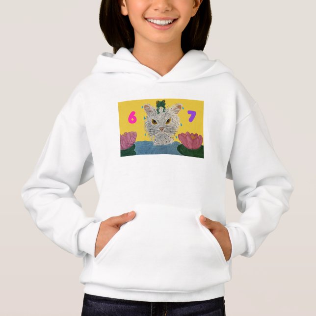 6 7 Mad Cat with frog on its head Hoodie (Vorderseite)