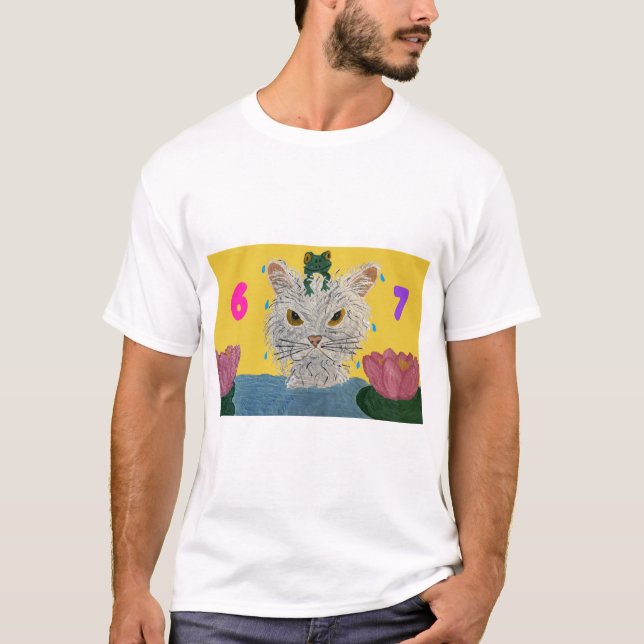 6 7 Mad Cat with frog on its head T-Shirt (Vorderseite)