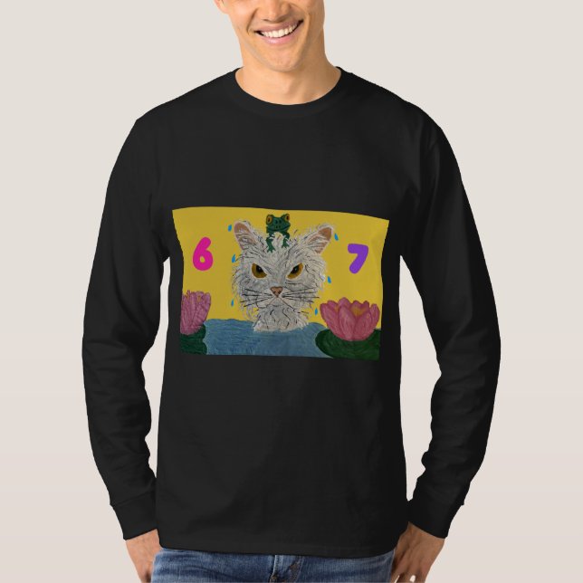 6 7 Mad Cat with frog on its head T-Shirt (Vorderseite)