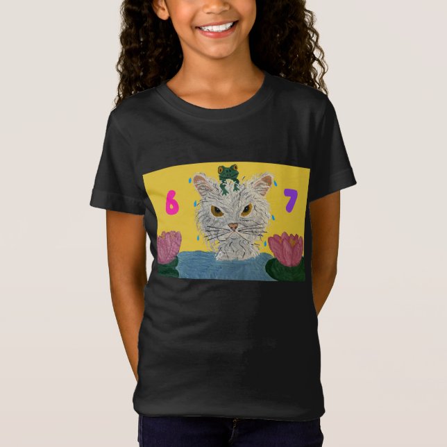 6 7 Mad Cat with frog on its head T-Shirt (Vorderseite)
