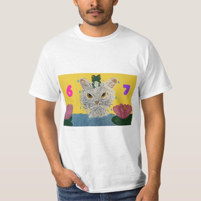 6 7 Mad Cat with frog on its head T-Shirt (Vorderseite)
