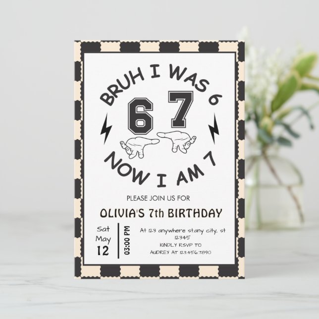 6 7 Meme 7. Geburtstag Retro Einladung (Stehend Vorderseite)
