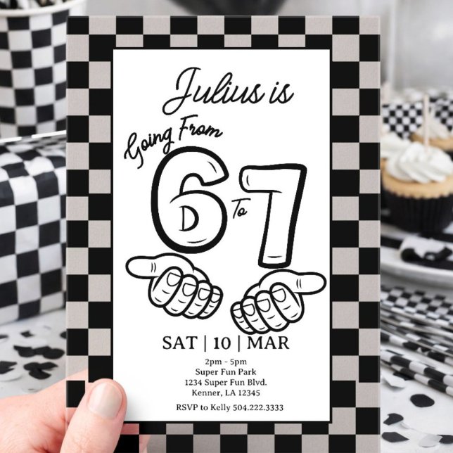 6 7 Meme Birthday Black Checkerboard Invitation Acryleinladungen (Von Creator hochgeladen)