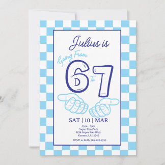 6 7 Meme Birthday Blue Checkerboard Invitation Einladung