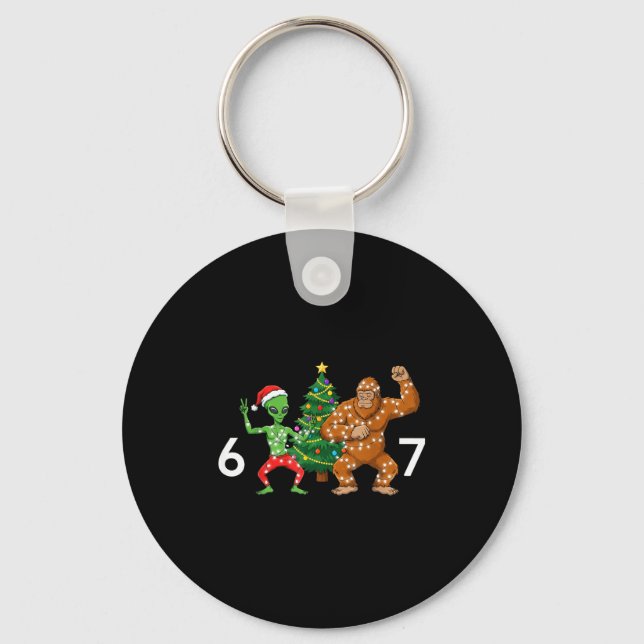 6 7 Meme Christmas Alien Sasquatch Six Seven Fun  Schlüsselanhänger (Vorderseite)