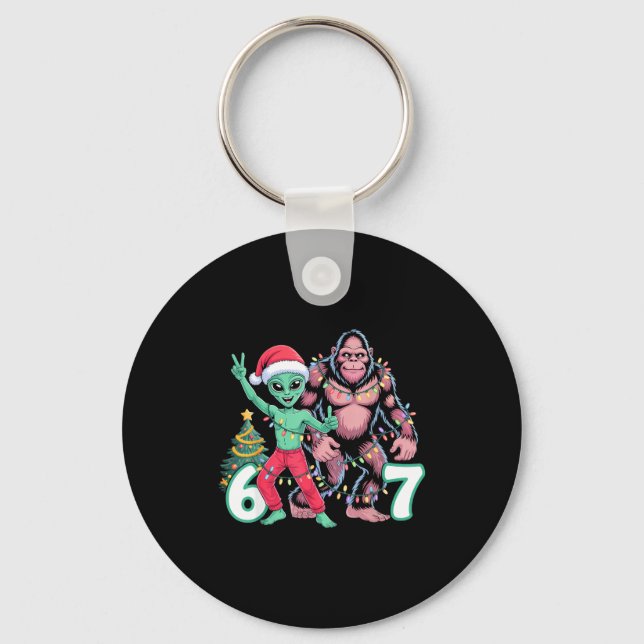 6 7 Meme Christmas Alien Sasquatch Six Seven Fun  Schlüsselanhänger (Vorderseite)