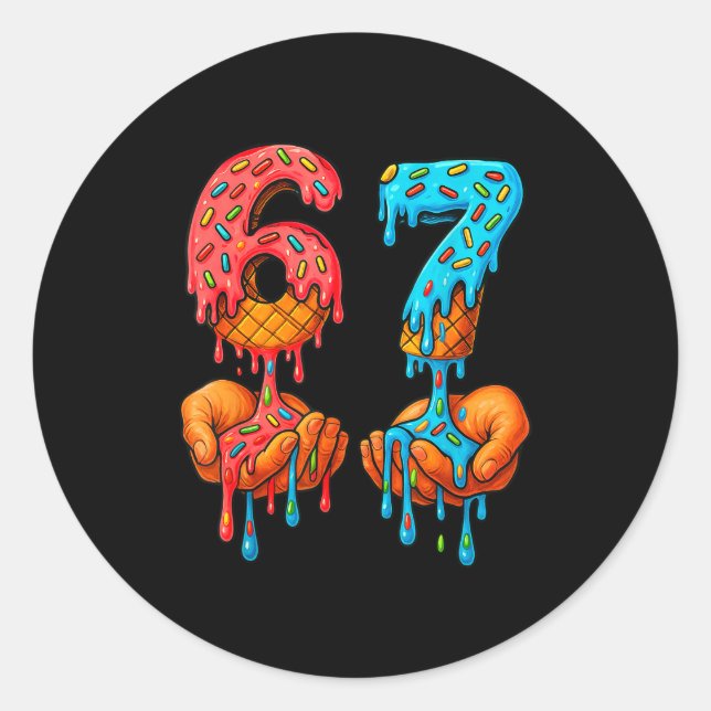 6 7 Meme Ice Cream Drip Funny Gen Alpha Slang  Runder Aufkleber (Vorderseite)