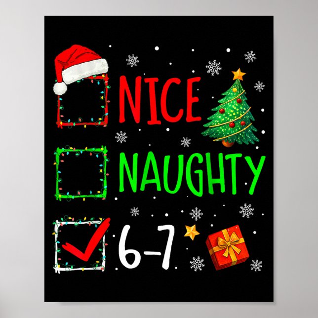 6-7 Meme Nice Naughty 67 Christmas Brain Rot Funny Poster (Vorne)