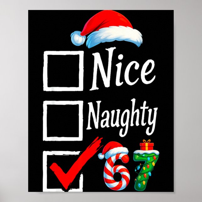6 7 Meme Nice Naughty 67 Christmas Brain Rot Funny Poster (Vorne)