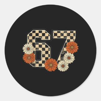 6 7 Retro Fall Meme Checkerboard Tee Haunted Runder Aufkleber