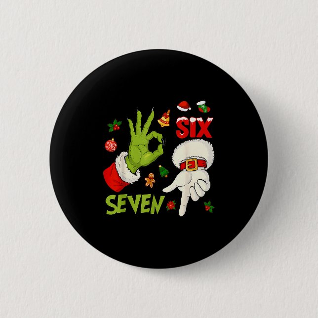 6 7 Sechs Sieben Hand Gen Z Alpha Meme Slang Weihn Button (Vorderseite)