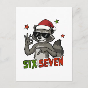 6 7 Sechs Sieben Hand Gen Z Alpha Waschbär Weihna Postkarte