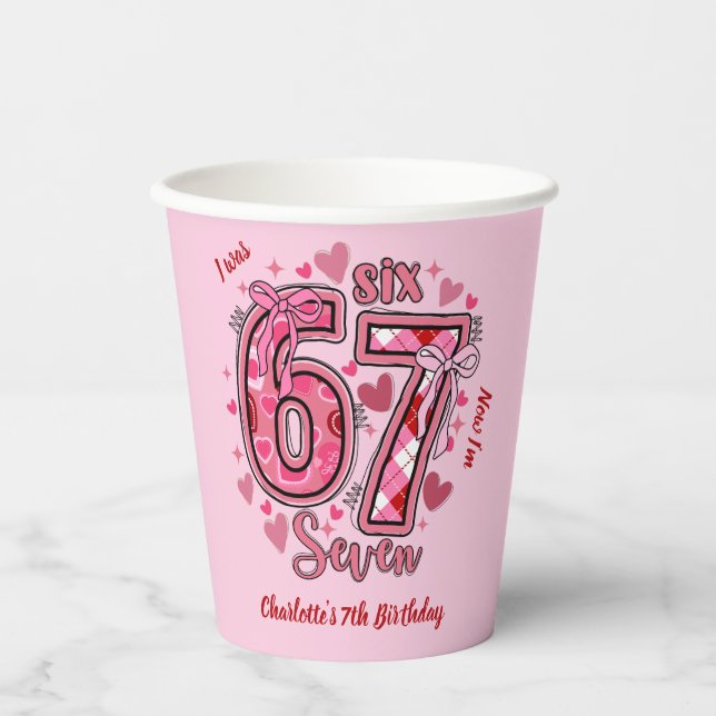 6 7 Six Seven Meme Trend Girls 7th Birthday Pappbecher (Vorderseite)