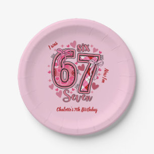 6 7 Six Seven Meme Trend Rosa Mädchen 7. Geburtsta Pappteller