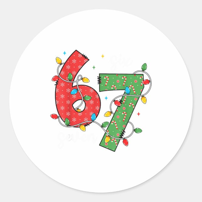 6 7 Six Seven Meme Xmas Lights Candy Cane Christma Runder Aufkleber (Vorderseite)