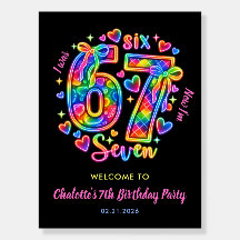 6 7 Six Seven Neon Mädchen 7. Geburtstag Willkomme