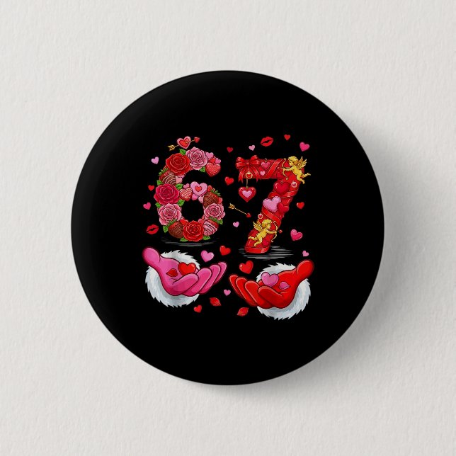 6 7 Six Seven Valentine Hearts Kids Boys Girls Cut Button (Vorderseite)