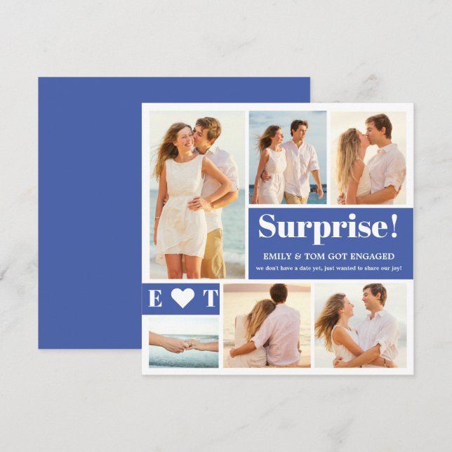 6 Ankündigung von Foto Collage Blue Verlobung (Vorne/Hinten)
