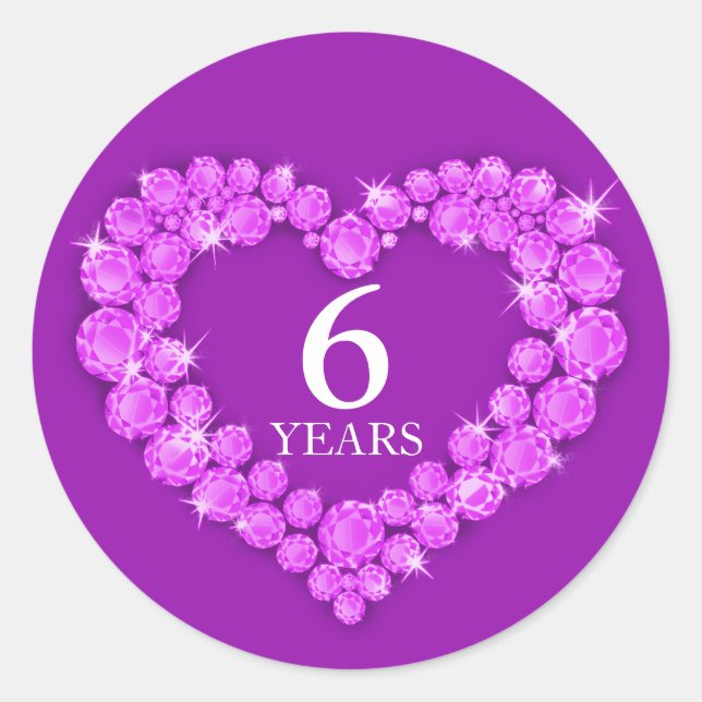 6 ans améthyste anniversaire autocollant coeur (Devant)