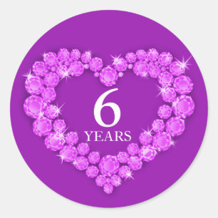 6 ans améthyste anniversaire autocollant coeur