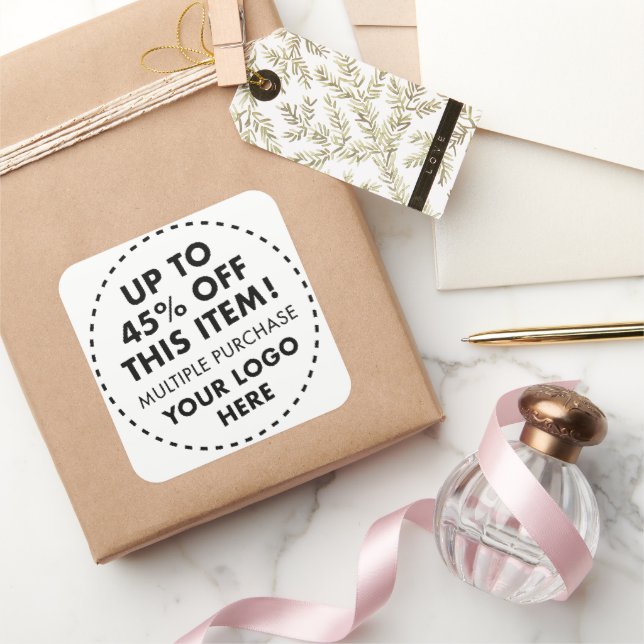 6 Autocollants Carrés sur mesure 45% DE BAS En Vra (Cadeaux)