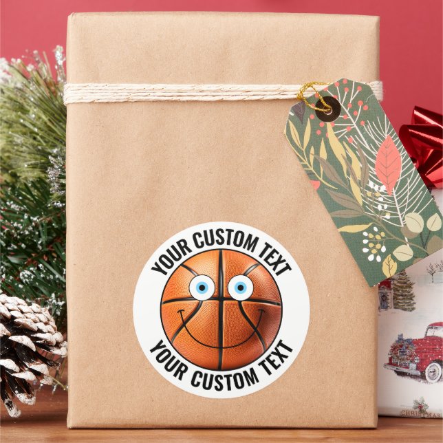 6 Basketball Personalisierter Text Custom Happy Fa Runder Aufkleber (Feiertag)